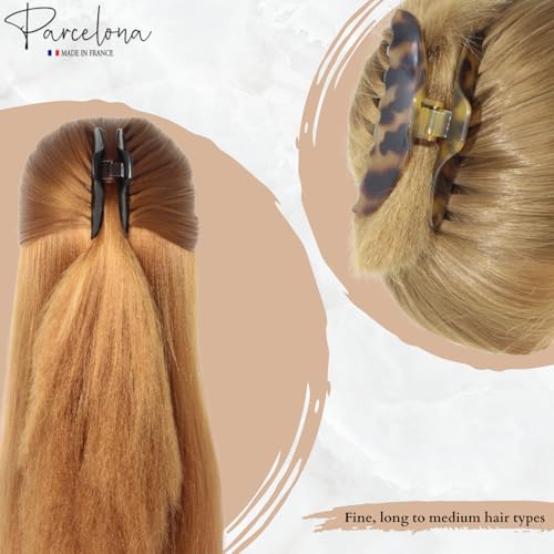 Parcelona French Boss Hair Clips: 3.5 inch Narrow Tortoise Shell Set of 2