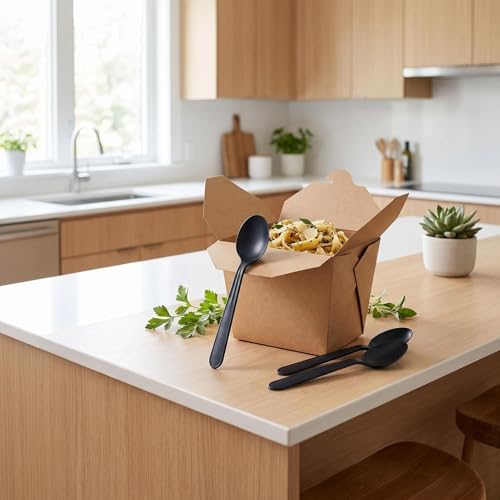 Heavy Duty Recyclable Spoons - 100 Pack, Individually Wrapped Utensils for Parties & Catering