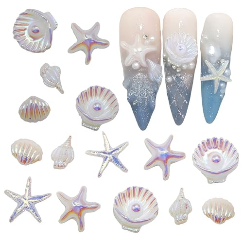 50Pcs Ocean Theme Beach Nail Charms - Starfish & Shell Rhinestones