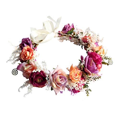 LLinfflr Boho Rose Flower Crown Headband | Adjustable Floral Halo for Weddings & Cosplay