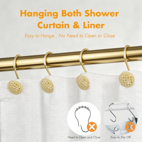 Pearlbee Gold Shower Curtain Hooks - 12 Heavy Duty Rustproof Zinc Alloy