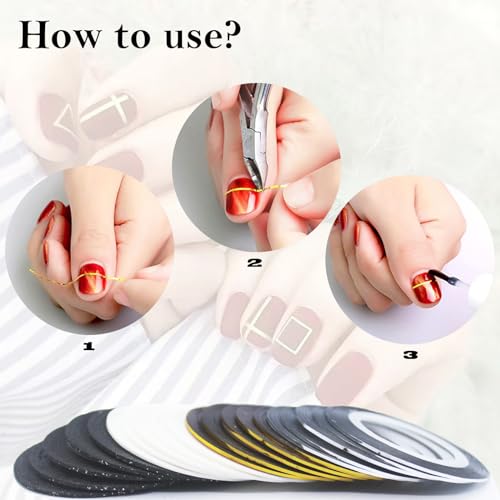 Hoiumlz 20 Pcs Gold Silver Black White Nail Art Striping Tape Line for Nails Decoration DIY