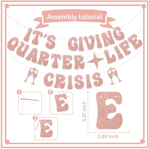 Quarter Life Crisis Banner for 25th Birthday Party - Rose Gold Glitter