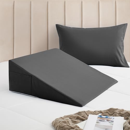 Horbaunal Dark Grey Wedge Pillow Cover with Side Pocket - 25"