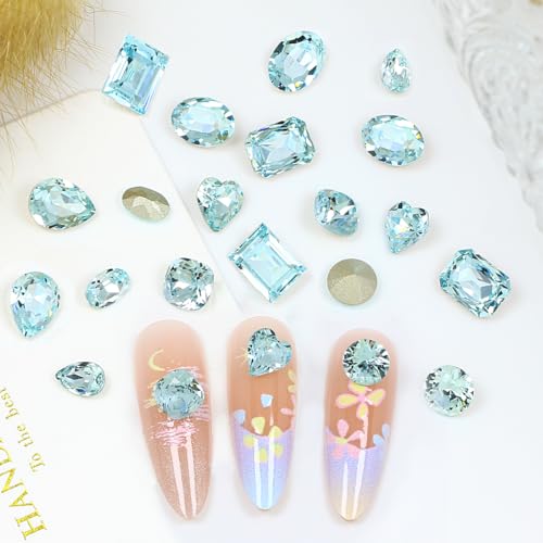 DONGZHOU 72pcs Mix Shape Aquamarine Glass Nail Rhinestones for DIY Nail Art & Crafts