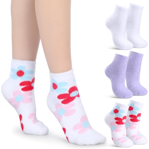 Tarpop Aloe Socks Women Moisturizing Gel Sleep Socks Floral Purple 3 Pairs