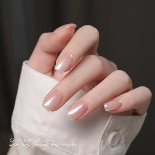 GAOY White Pearl Chrome Nail Powder - Mirror Effect Glitter Pigment for Nail Art