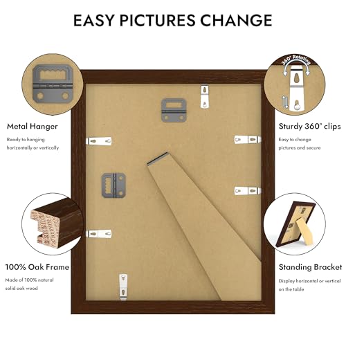 Hongkee 8x10 Oak Wood Picture Frame with Glass Front - Walnut