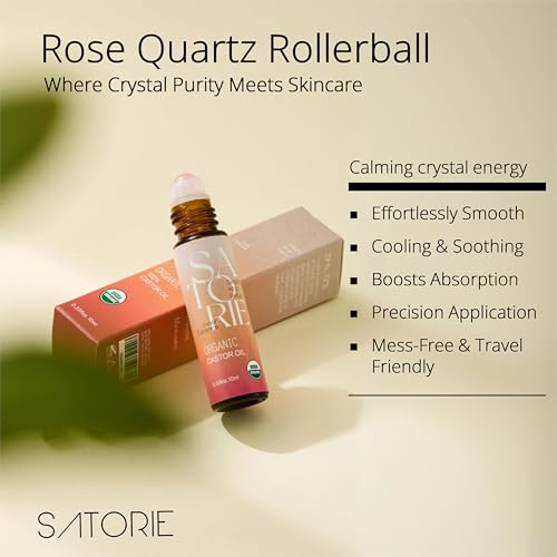 Satorie Organic Castor Oil Roll-On with Rose Quartz Roller, 2-Pack