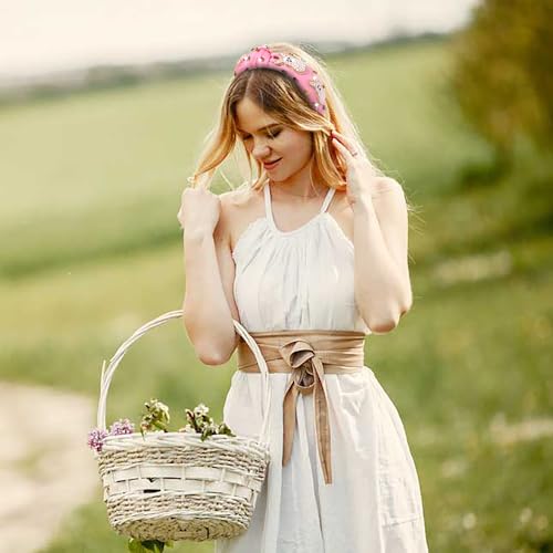 NVENF Easter Bunny Headband for Women - Beaded Rabbit Hairband (Bunny A - Pink)