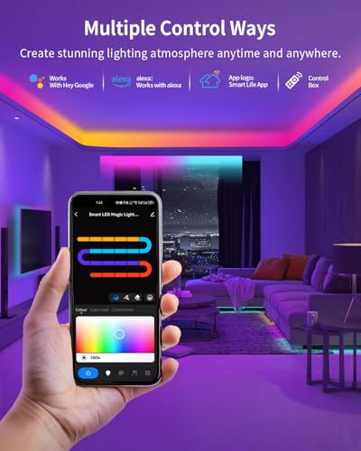 Smart RGB+IC LED Strip Lights - 6.6ft Bluetooth Color Changing