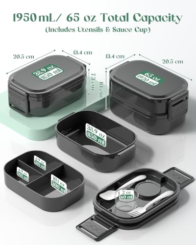 Adjustable 65 oz Bento Lunch Box - 3-Tier Leakproof Container