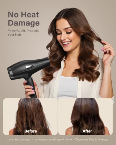 ANNLARY Ionic Hair Dryer with Diffuser, 1875W Fast-Drying Black