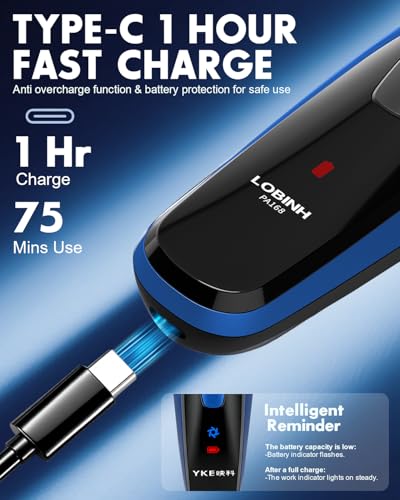 LOBINH Deep Blue Electric Razor for Men, 3D Cordless Shaver with Pop-up Trimmer