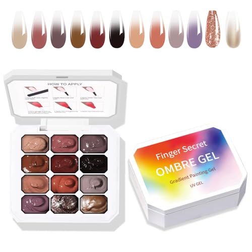 Finger Secret 12-Color Ombre Gel Nail Polish Set with 100 Sponges