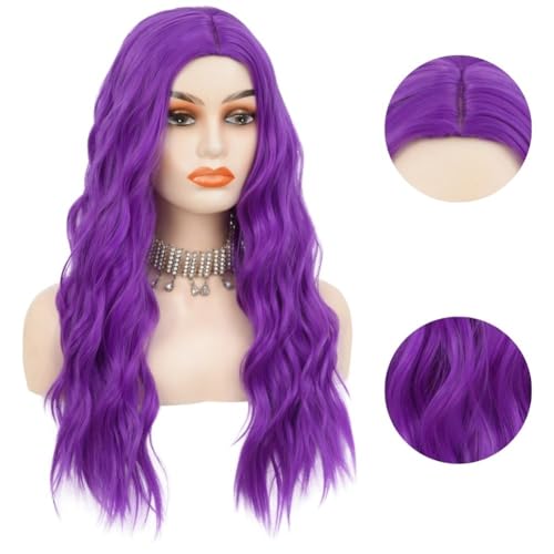 Siudus Purple Wavy Long Wigs for Women - Curly Middle Part Cosplay Hair
