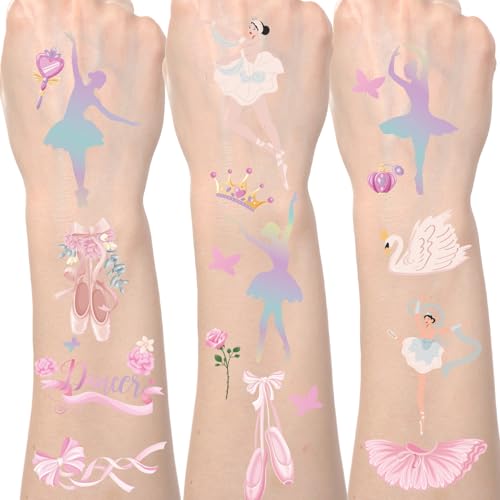 Lovarywow Ballerina Party Temporary Tattoos - 200+ Ballet Dance Stickers for Kids, Decorations & Gifts