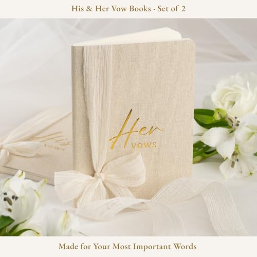 Elegant Wedding Vow Books Set for Bride and Groom - Softcover with Linen Fabric and Ribbon Closure