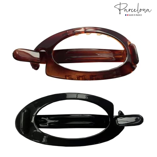 Parcelona Tortoise Shell Hair Clip Barrettes Set of 2 - No Metal, 3.15 Inch
