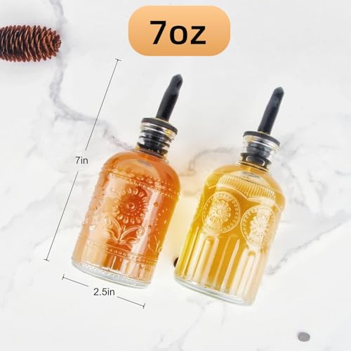 Glass Syrup Dispenser Bottles Set of 2 - 7 OZ with Pour Spouts & Labels