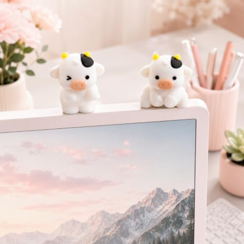 Mini Cow Figurines with Wooden Rocking Chair Desk Decoration