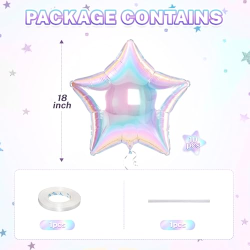 Iridescent Star Balloons - 18-Inch Foil Pack of 10 for Parties