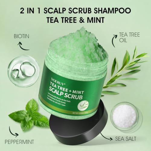 VOERUY Tea Tree Scalp Scrub Shampoo 2-in-1 Exfoliator with Mint Oil, 10.6oz