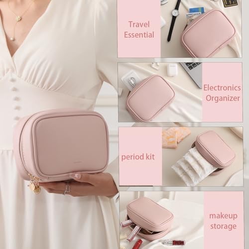 RIGHT AWAY Small Makeup Bag - Waterproof PU Leather Travel Pouch AA-Pink