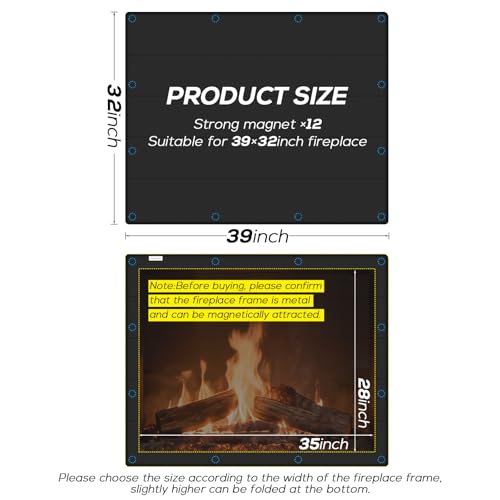 PAWBOSE Magnetic Fireplace Cover - 39x32 Inch Draft Stopper