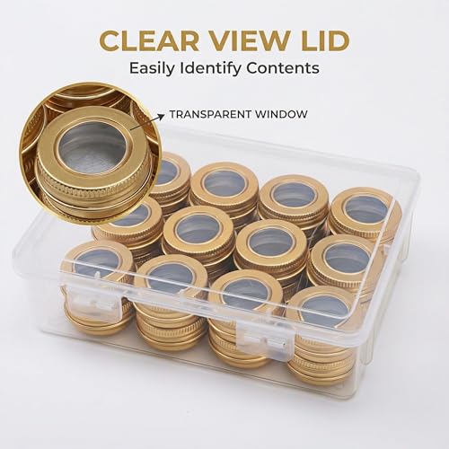 LJY 24-Piece Gold Aluminum Tins with Window Lids, 0.5 oz Storage Set