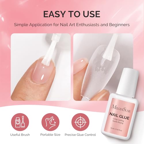 MelodySusie Brush-On Nail Glue 10ml, 2PCS - Long-Lasting Adhesive