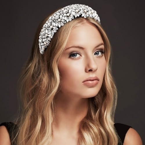 Jaciya Rhinestone Headband with Pearl - Sparkly Silver & Pearl Hairband for Women