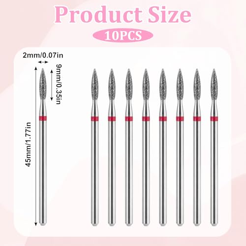 10-Piece Diamond Flame Cuticle Drill Bits Set for Nail Care