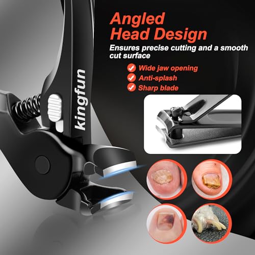 Kingfun Long Handled Toenail Clippers for Seniors - Ergonomic Non-Slip Thick-Nail Clipters