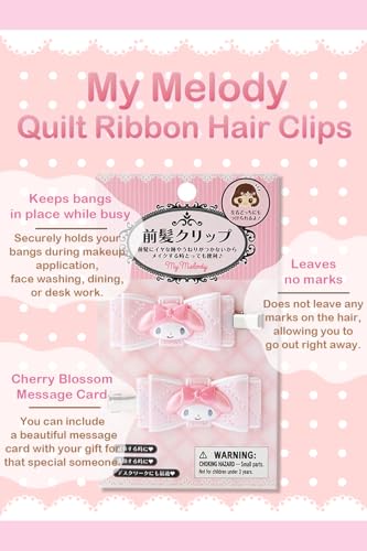 SanrioMy Melody Quilt Ribbon Hair Clips Japan Import with Cherry Blossom Message Card