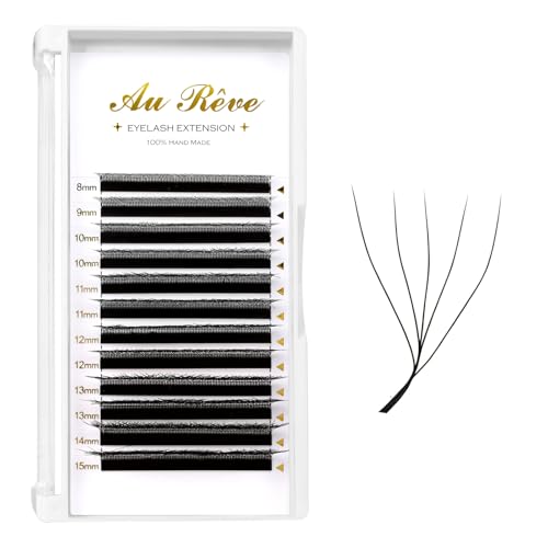 AuReve 5D W-Style Premade Eyelash Extensions C Curl 8-15mm Mix Black - Easy Fan Lashes