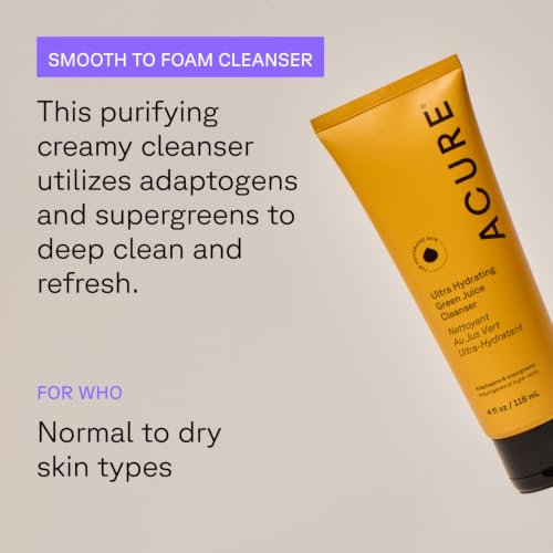 Acure Ultra Hydrating Green Juice Face Cleanser - 4 Fl Oz | Superfood Pore Scrub for All Skin Types