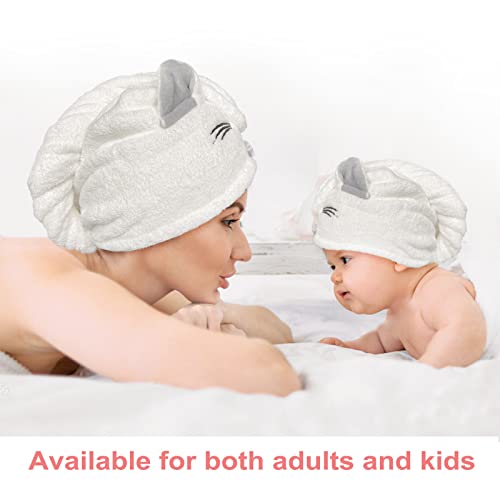 Kids Hair Towel Wrap with Cat Ear - Microfiber Quick Dry Turban for Girls & Women, Blue/Pink/White