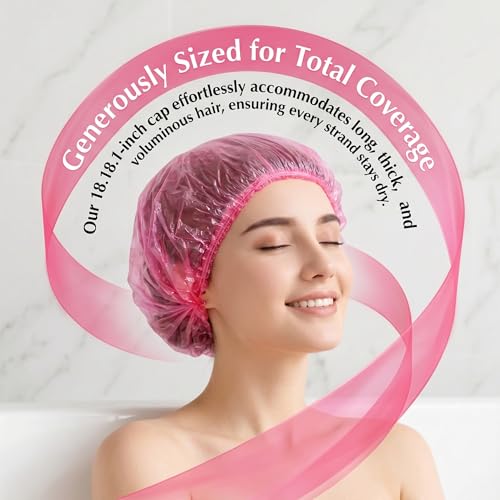 Pink Disposable Shower Caps - 200 Pack Heavy Duty Waterproof for Long Hair