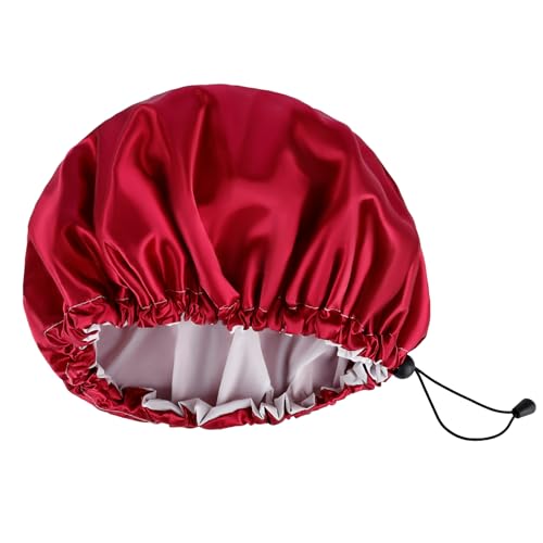 Red Satin Shower Cap for Men & Women - Waterproof & Large