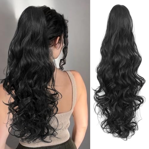 24" Curly Wavy Ponytail Extension with Claw Clip - Natural Synthetic Hairpiece