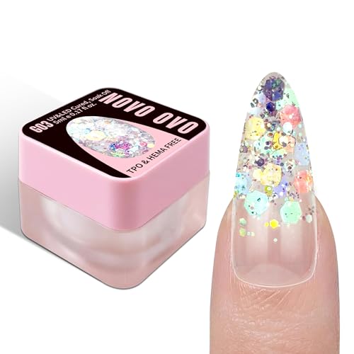 NOVO OVO G03 Iridescent Ice Chunky Glitter Gel Nail Polish - Aurora Holographic, 5ml