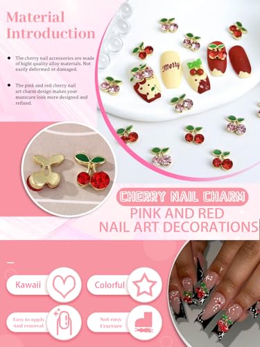 Wsimily 40Pcs Cherry Nail Art Charms - 3D Rhinestone Decorations