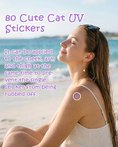 Cat-Shaped UV Detection Stickers for Sunscreen - 80 Count