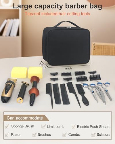 Meiiy Large Black Barber Tool Bag for Hair Clippers & Grooming Accessories