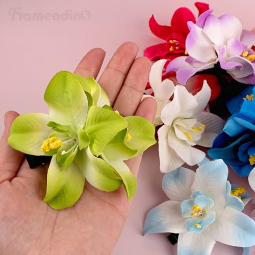 Framendino 20 Pack Artificial Orchid & Plumeria Hair Clips - Multicolor, 20 Colors