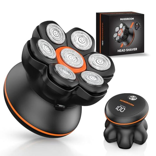 MAXGROOM¢ç Head Shaver for Bald Men, Waterproof Electric Razor with 7D Floating Heads, Close Smooth Shave, Magnetic Detachable Blades, Long Battery Life, Dual-Speed Power, Wet/Dry Shave, Gifts for Men