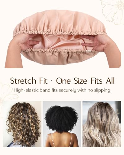 YANIBEST Satin Lined Waterproof Shower Cap for Women - Frizz-Free Hair Protection