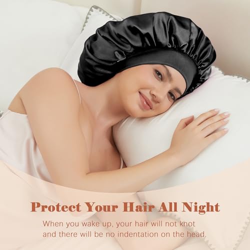 Large Satin Sleep Bonnets for Women - 2 Pack, Anti-Frizz Cap