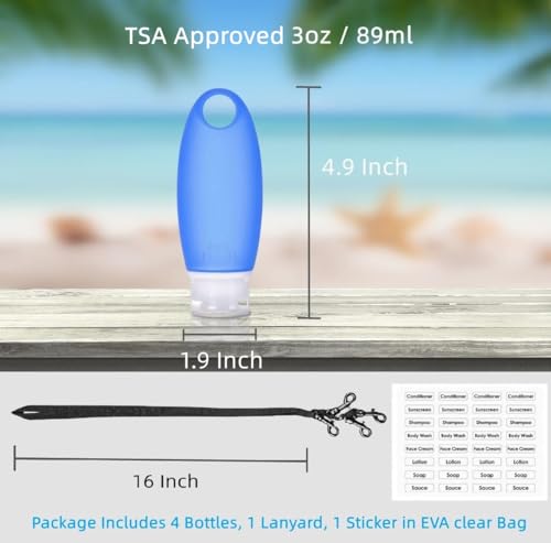 Fullplus Leak-Proof Silicone Travel Bottles Set - 3 oz TSA Approved